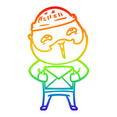 rainbow gradient line drawing cartoon happy bearded man