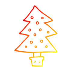 warm gradient line drawing cartoon christmas tree