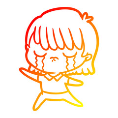 warm gradient line drawing cartoon woman crying