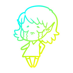 cold gradient line drawing crying cartoon elf girl