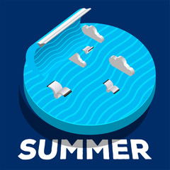 Isolated summer label with a 3d ocean wave - Vector