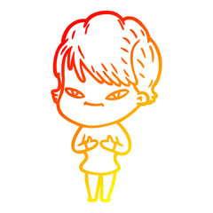 warm gradient line drawing cartoon happy woman