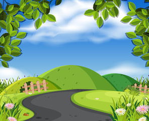 Fototapeta premium Outdoor park scene with road