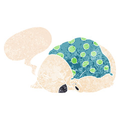 cartoon polar bear sleeping and speech bubble in retro textured style