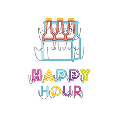 happy hour label in neon light icon