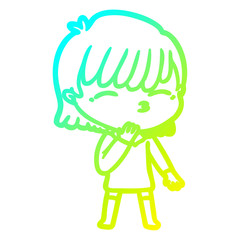 cold gradient line drawing cartoon woman