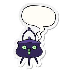 halloween cauldron cartoon and speech bubble sticker