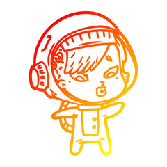 warm gradient line drawing cartoon astronaut woman