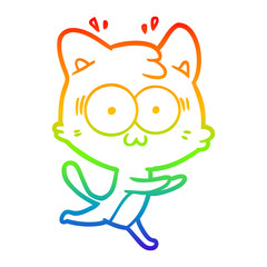 rainbow gradient line drawing cartoon surprised cat running