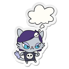 cartoon tough cat girl and thought bubble as a printed sticker