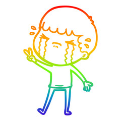 rainbow gradient line drawing cartoon man crying