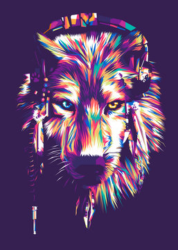 Colorful Wolf Pop Art Illustration