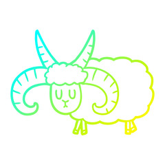 cold gradient line drawing cartoon long horned ram