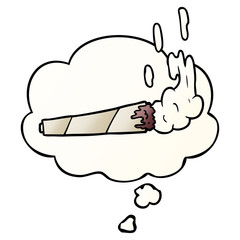 cartoon marijuana joint and thought bubble in smooth gradient style