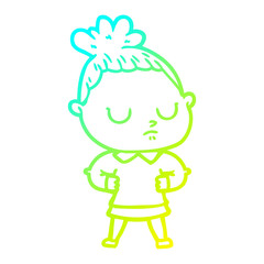 cold gradient line drawing cartoon calm woman