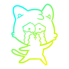 cold gradient line drawing cartoon crying cat