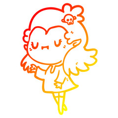 warm gradient line drawing cute cartoon vampire girl