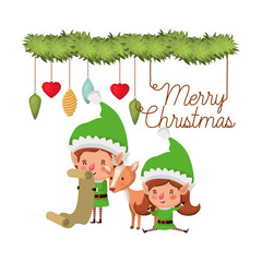 elves couple with list gifts and merry christmas time avatar character