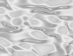 Abstract distorted lines. Wave a 3d texture of a simple black thin lines. Illusion of liquid. Vector illustration.