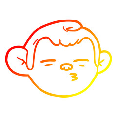 warm gradient line drawing cartoon monkey face