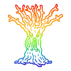 rainbow gradient line drawing cartoon spooky tree