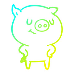 cold gradient line drawing happy cartoon pig