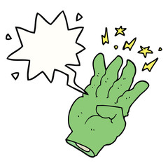 cartoon spooky magic hand and speech bubble