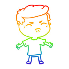rainbow gradient line drawing cartoon annoyed man