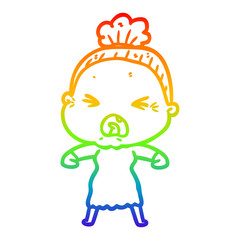 rainbow gradient line drawing cartoon angry old woman