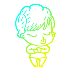 cold gradient line drawing cartoon woman with eyes shut