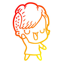 warm gradient line drawing cute cartoon girl with hipster haircut