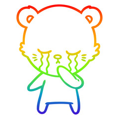 rainbow gradient line drawing crying cartoon bear