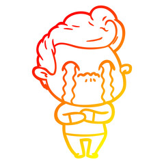 warm gradient line drawing cartoon man crying
