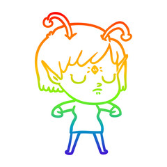 rainbow gradient line drawing cartoon alien girl
