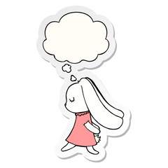 cute cartoon rabbit and thought bubble as a printed sticker