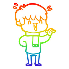 rainbow gradient line drawing cartoon laughing boy
