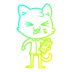 cold gradient line drawing cartoon cat hissing