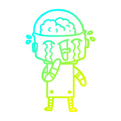 cold gradient line drawing cartoon crying robot