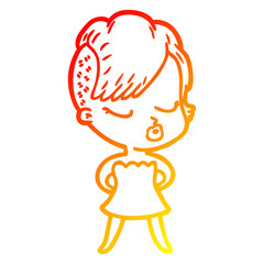 warm gradient line drawing cartoon pretty hipster girl