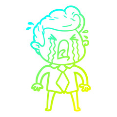 cold gradient line drawing cartoon crying man