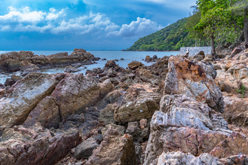 Fresh air at the sea Beautiful stones being beaten by waves.