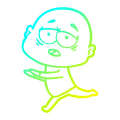 cold gradient line drawing cartoon tired bald man