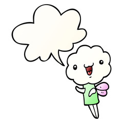 cute cartoon cloud head creature and speech bubble in smooth gradient style