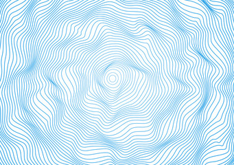 Wavy curved thin blue lines. Vector relief texture. The possibility of imposing isolated bright background.