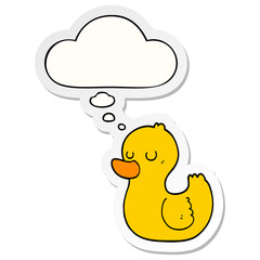 cartoon duck and thought bubble as a printed sticker
