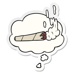 cartoon marijuana joint and thought bubble as a printed sticker