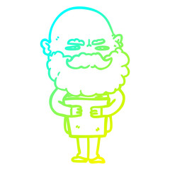 cold gradient line drawing cartoon man with beard frowning