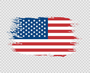 The flag of grunge of the United States of America color, brush. Vector art design, template, multi-colored us flag. Blue, red, white. Object on a transparent isolated background.