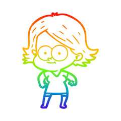 rainbow gradient line drawing happy cartoon girl