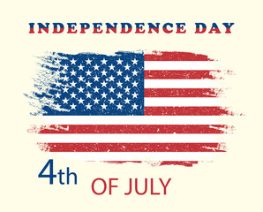 Illustration 4 July independence day USA . American grunge flag. Vector poster, banner, holiday card, yellow background.